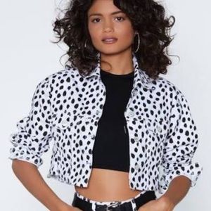 Dalmatian Print Cropped Denim Jacket